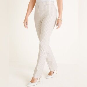 Chicos secret strech striped white and tan strait leg  pants size 2 R